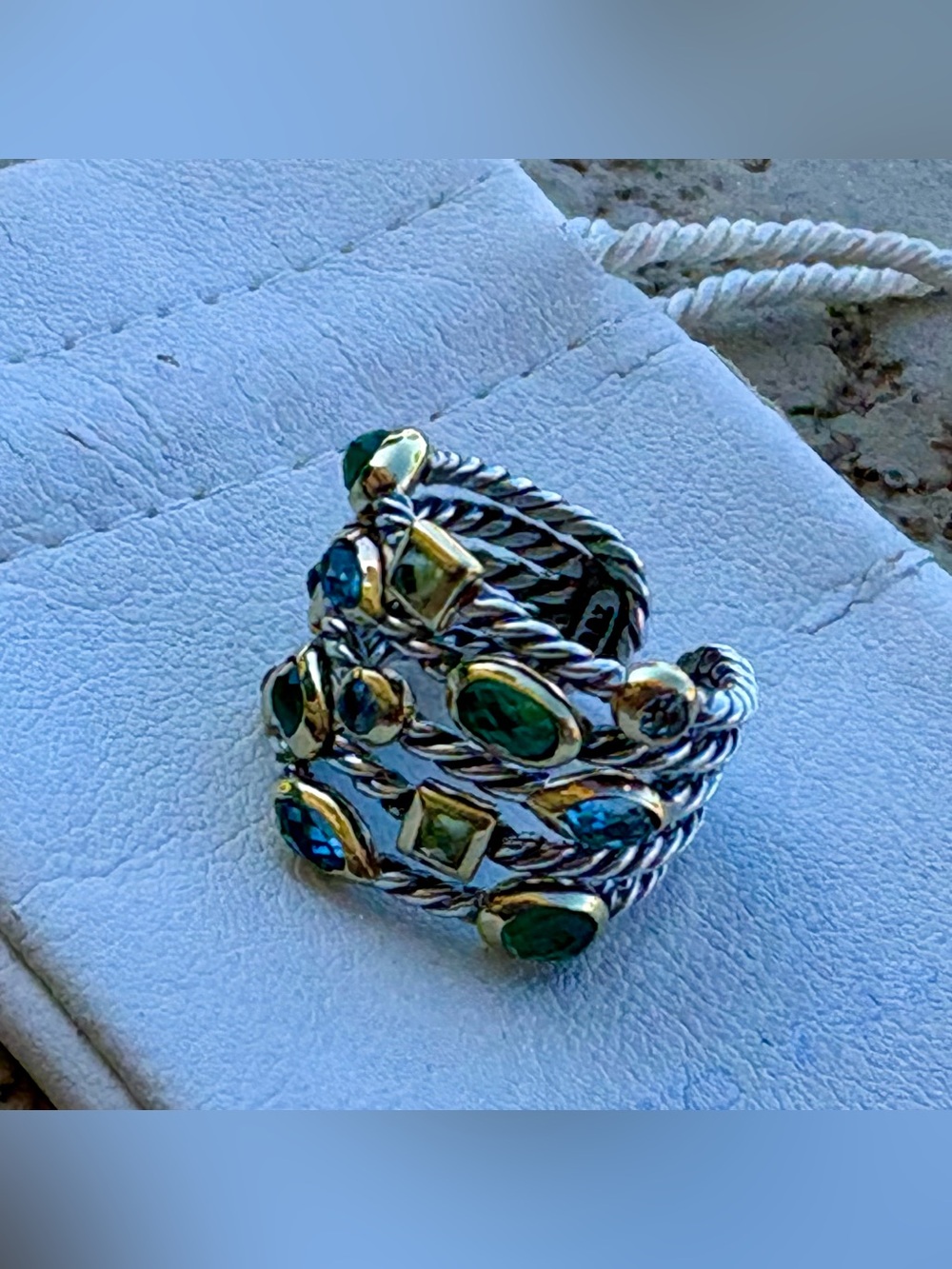 David Yurman 5-Row Confetti Cable Ring Sterling 18K Gemstone"